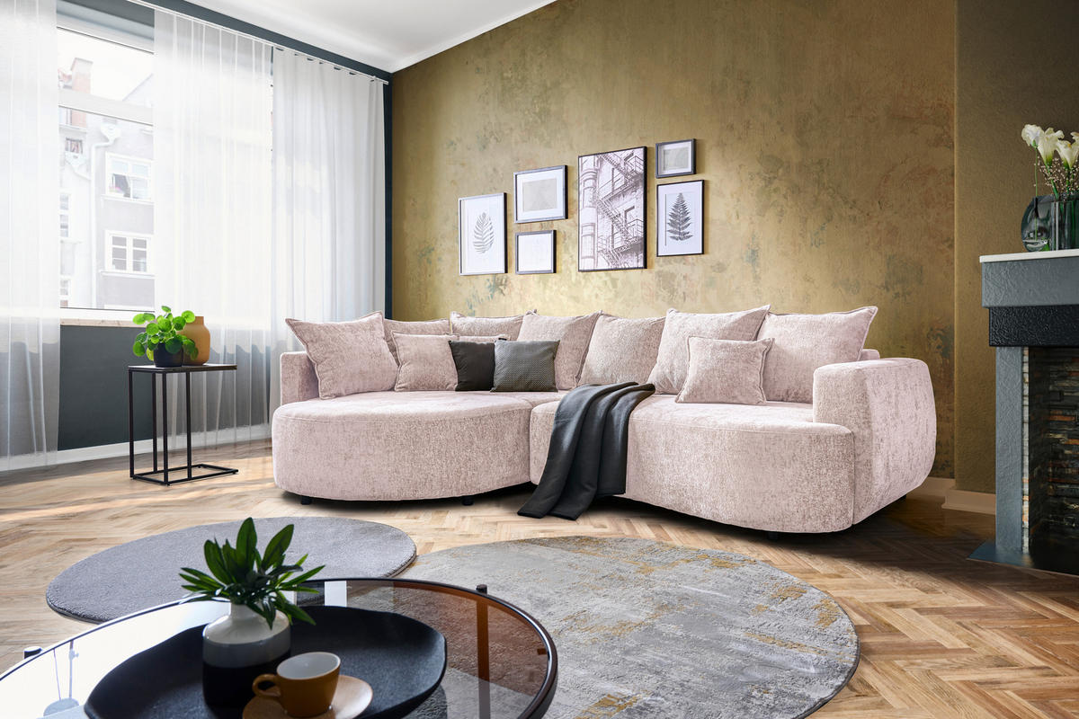 ECKSOFA Beige Chenille  - Beige/Schwarz, Design, Kunststoff/Textil (194/307cm) - Carryhome
