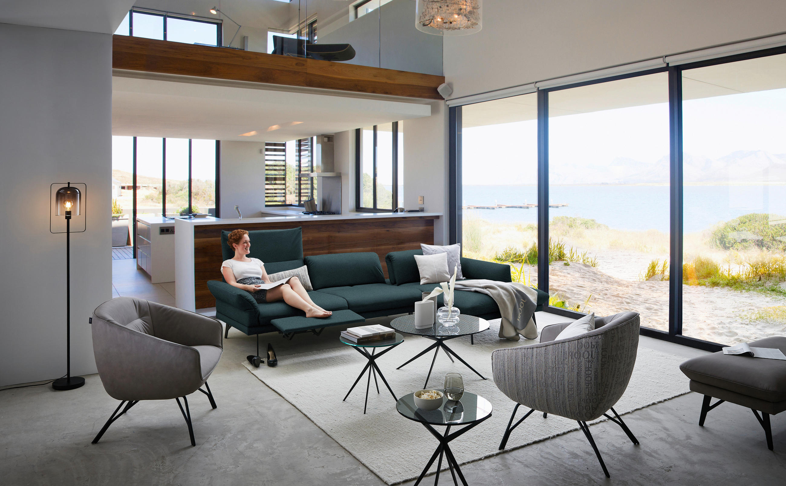 ECKSOFA in Echtleder Petrol  308/173 cm  - Anthrazit/Petrol, Design, Leder/Metall (308/173cm) - Joop!