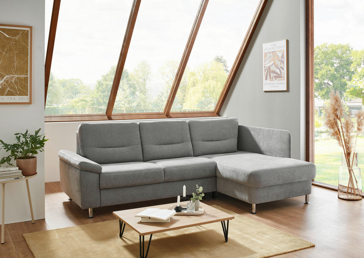 ECKSOFA  in Flachgewebe Grau  244/160 cm  - Alufarben/Grau, KONVENTIONELL, Textil/Metall (244/160cm) - Beldomo Comfort