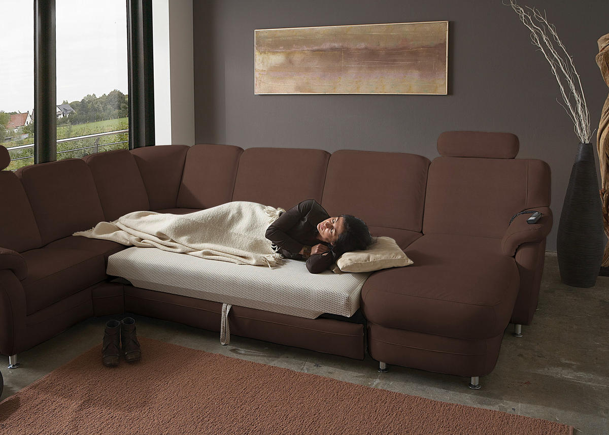 WOHNLANDSCHAFT Echtleder Mokka  - Alufarben/Mokka, Konventionell, Leder/Metall (239/329/165cm) - Beldomo Premium