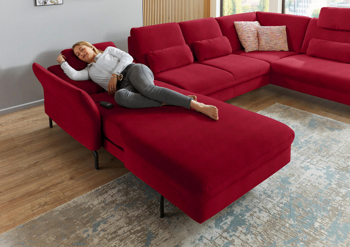 WOHNLANDSCHAFT Rot Velours  - Rot/Schwarz, Design, Textil/Metall (179/335/220cm) - Beldomo System