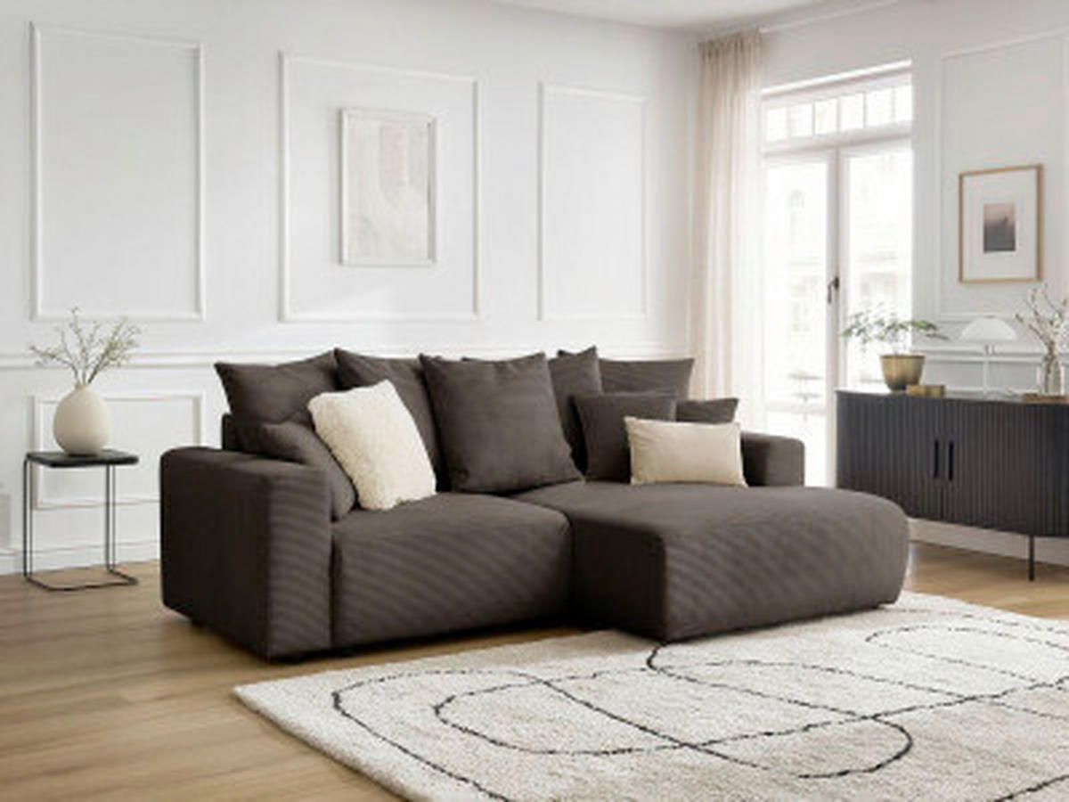 ECKSOFA Ottomane rechts  ATILLA Taupe Cord  - Taupe/Schwarz, MODERN, Kunststoff/Textil (244/149cm)