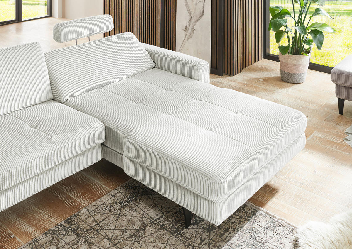 ECKSOFA in Cord Creme  - Creme/Schwarz, Modern, Textil/Metall (302/177cm) - Beldomo Style