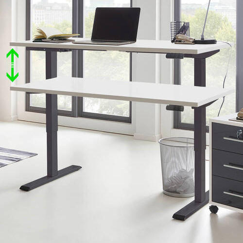 SCHREIBTISCH 138/67/69-119 cm  in Anthrazit, Weiß  - Anthrazit/Weiß, MODERN, Holzwerkstoff/Metall (138/67/69-119cm) - MID.YOU