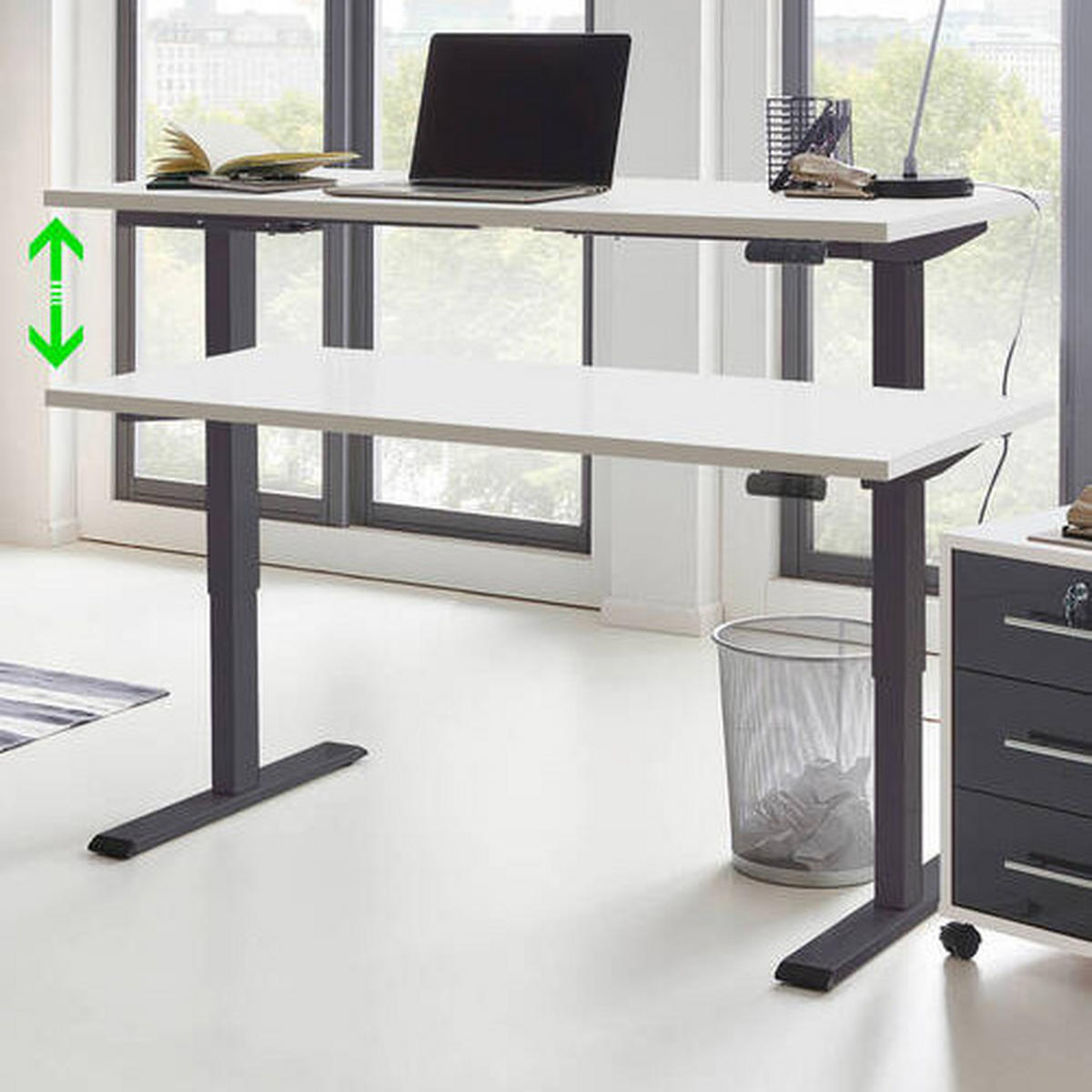 SCHREIBTISCH 138/67/69-119 cm  in Anthrazit, Weiß  - Anthrazit/Weiß, MODERN, Holzwerkstoff/Metall (138/67/69-119cm) - MID.YOU