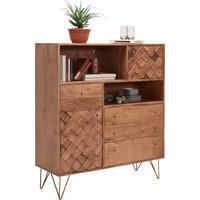 KOMODA, akácia, farba akácie, bronzová, 110/126/40 cm - farba akácie/bronzová, Trend, kov/drevo (110/126/40cm) - Ambia Home