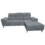 ECKSOFA Dunkelgrau Cord Rücken echt, Kopfteilverstellung, Sitzvorzug  - Dunkelgrau/Schwarz, KONVENTIONELL, Textil/Metall (290/196cm) - Carryhome