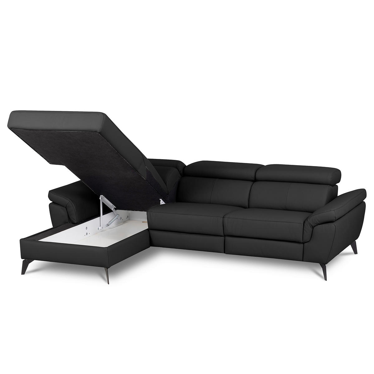 ECKSOFA Lederlook Echtleder Schwarz  - Schwarz, Design, Leder/Textil (179/252cm) - Livetastic