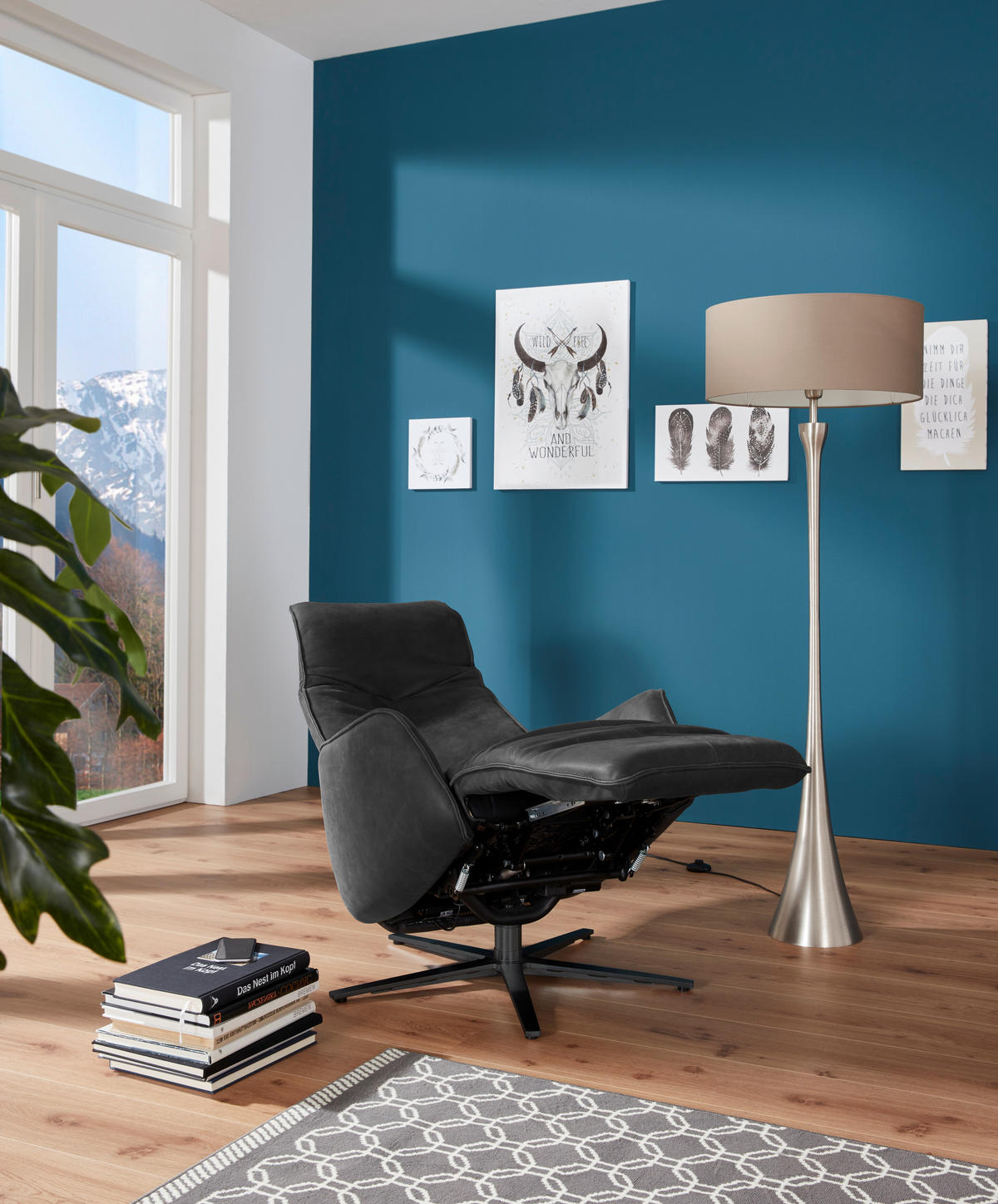 RELAXSESSEL in Leder Dunkelgrau  - Dunkelgrau/Anthrazit, Design, Leder/Metall (71/114/84cm) - Johann Jakob