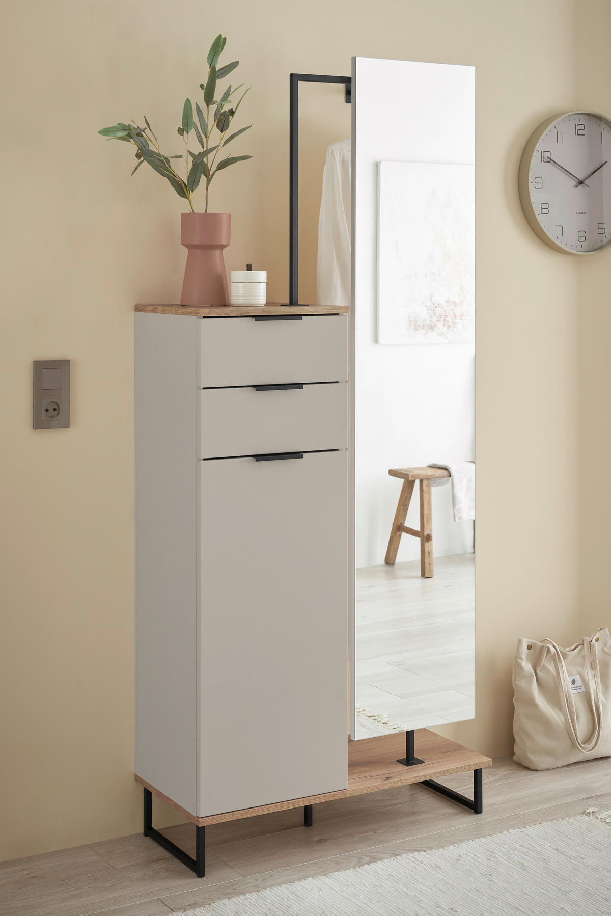 HOCHSCHRANK 78/200/35 cm  - Kaschmir/Eichefarben, KONVENTIONELL, Glas/Holzwerkstoff (78/200/35cm) - home24