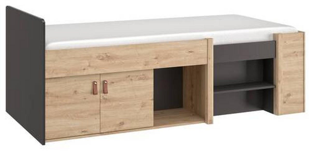 STAURAUMBETT 90/200 cm  in Eiche Artisan  - Schwarz/Eiche Artisan, MODERN, Holzwerkstoff (90/200cm) - MID.YOU