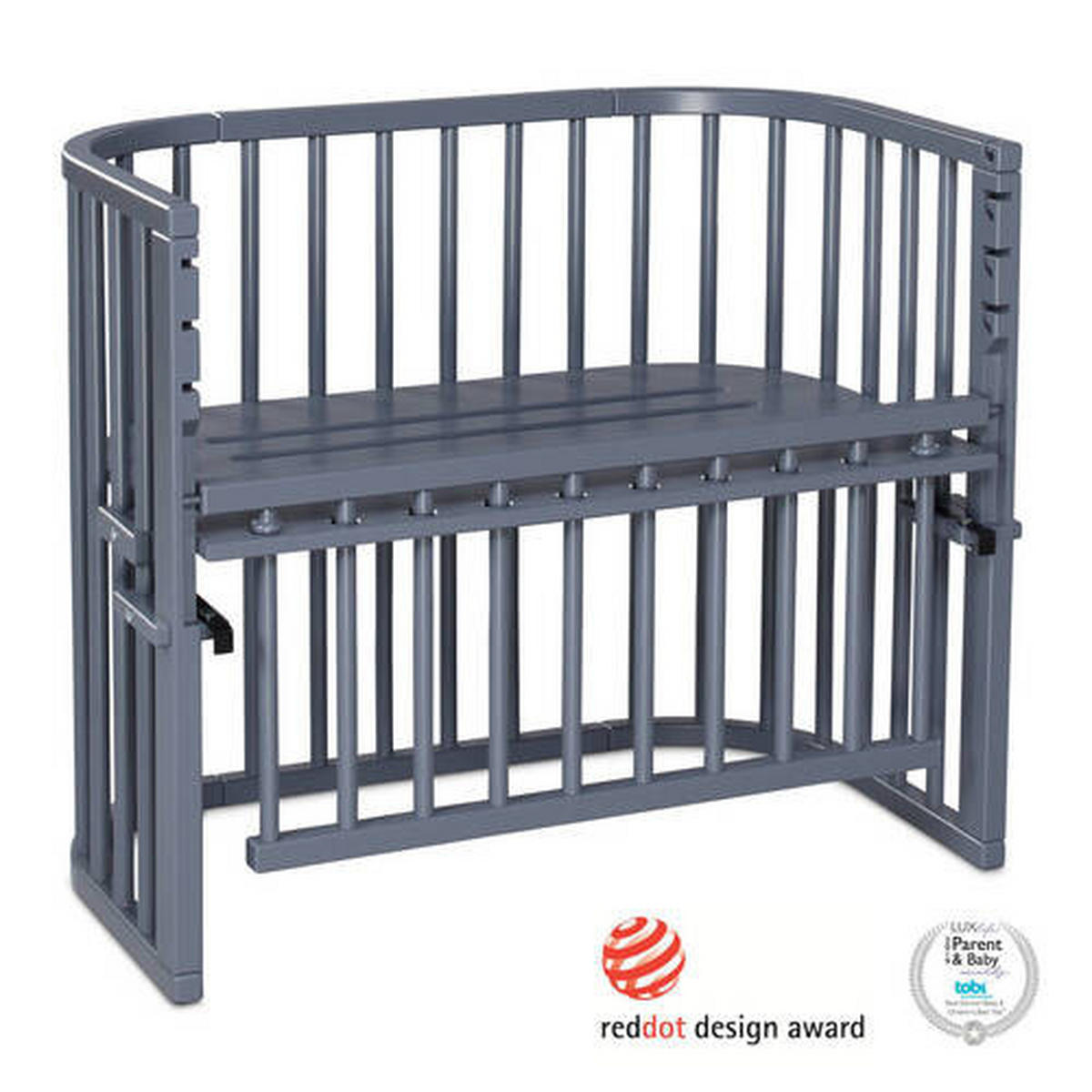 BEISTELLBETT Maxi Comfort Plus   - Schieferfarben/Grau, Basics, Holz (56,5/79/96cm) - Babybay