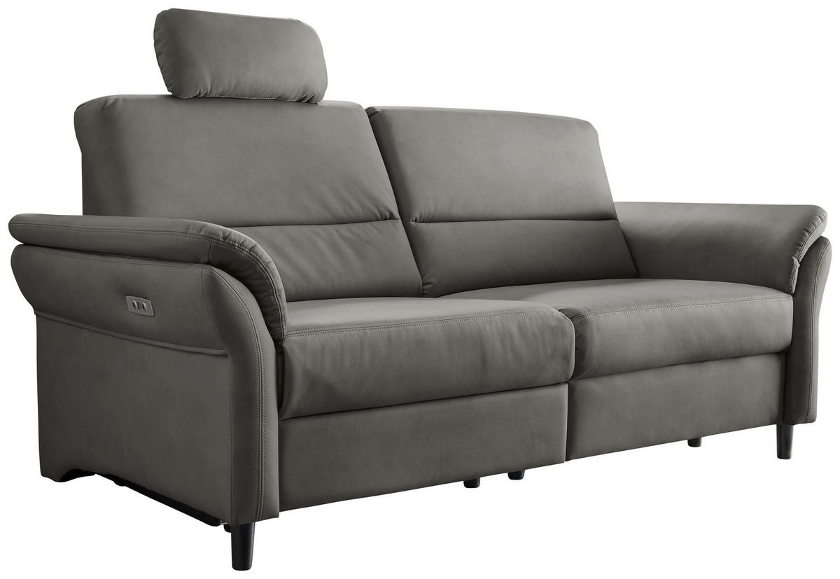 3-SITZER-SOFA in Lederlook Grau  - Schwarz/Grau, Modern, Holz/Textil (192/90/89cm) - Livetastic