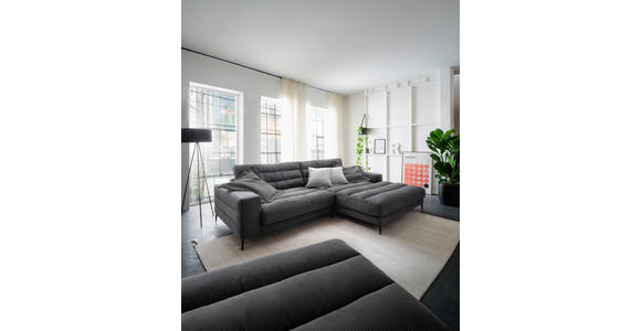 ECKSOFA in Cord Anthrazit 296/207 cm - Anthrazit/Schwarz, Design, Textil/Metall (296/207cm) - Dieter Knoll