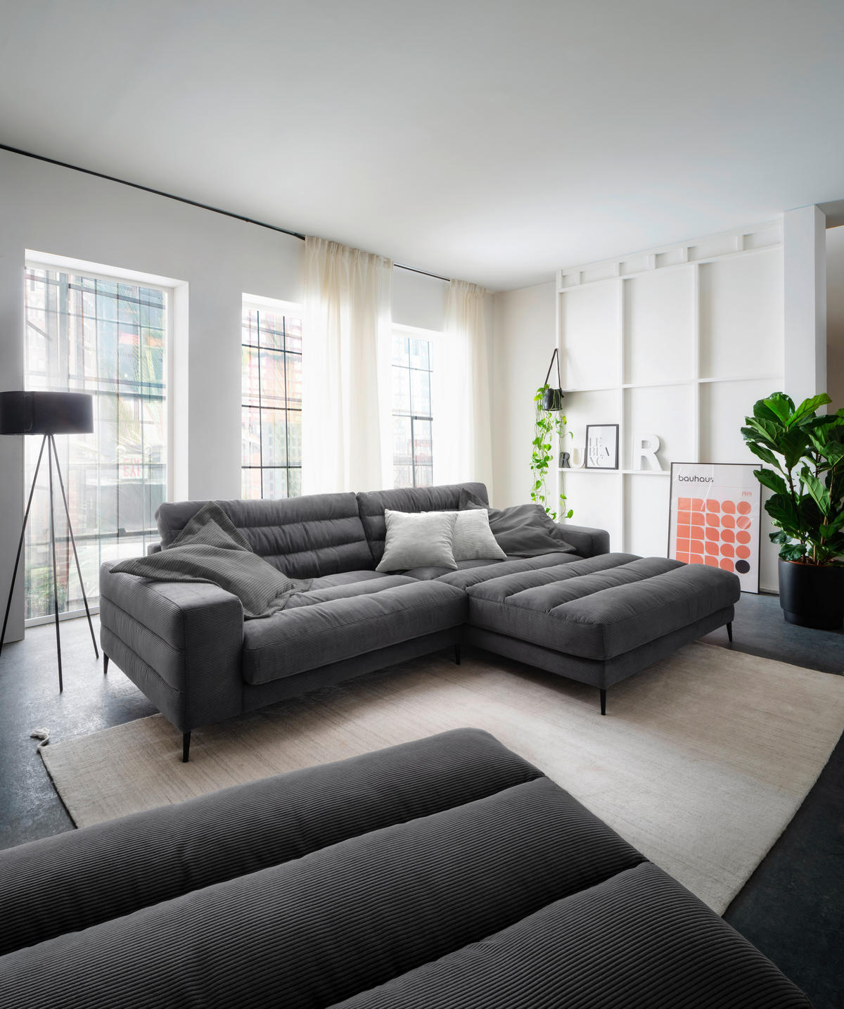 ECKSOFA in Cord Anthrazit  - Anthrazit/Schwarz, Design, Textil/Metall (296/207cm) - Dieter Knoll