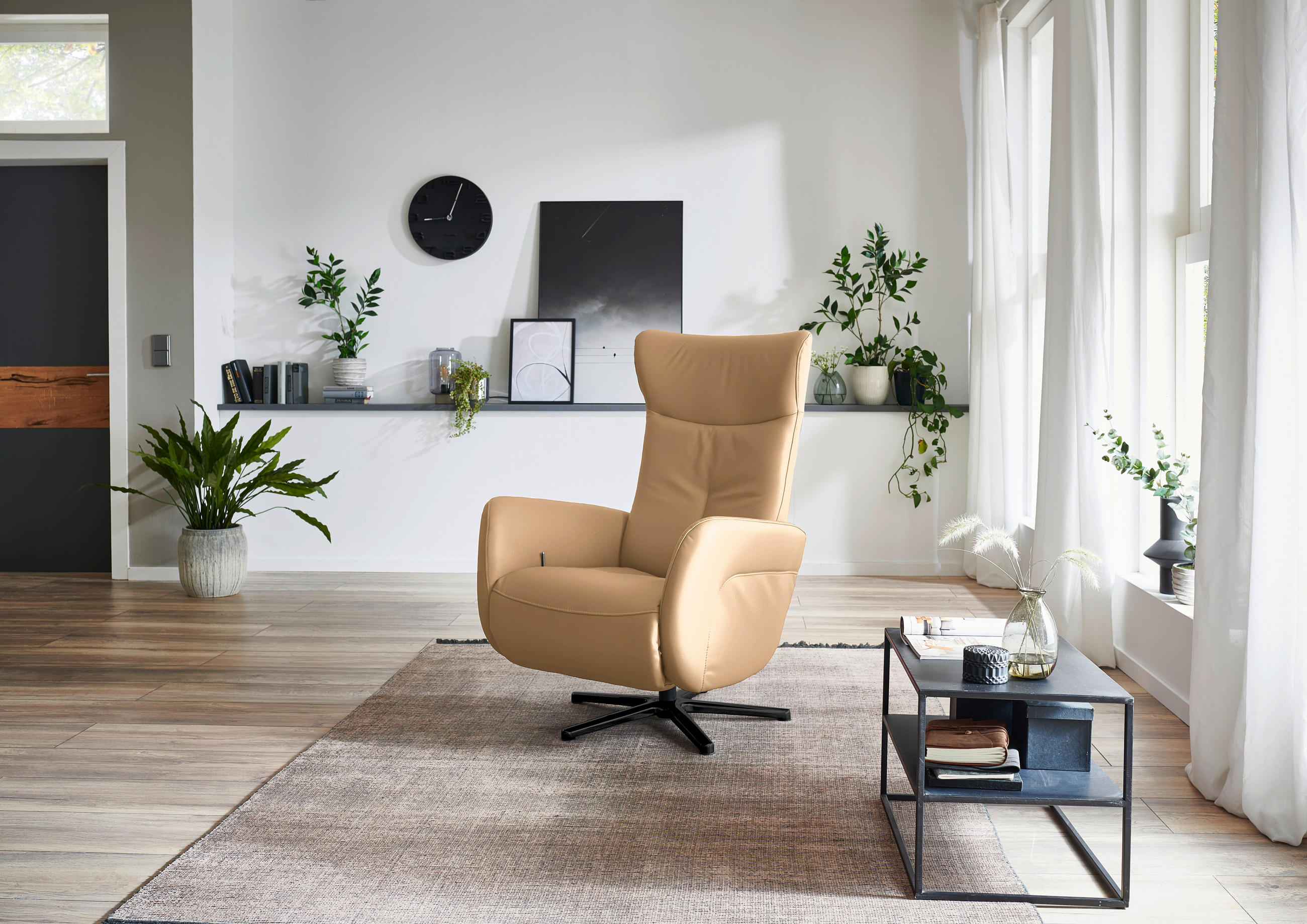 FAUTEUIL RELAX in Leder Honig  - Schwarz/Honig, Design, Leder/Metall (76/112/83cm) - Beldomo Speed