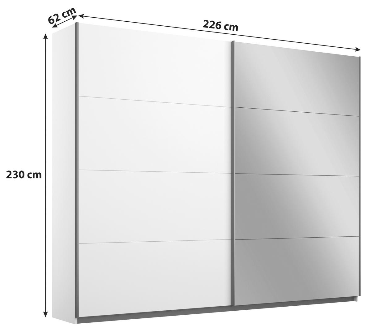 SCHWEBETÜRENSCHRANK  in Weiß  - Alufarben/Weiß, MODERN, Holzwerkstoff/Metall (226/230/62cm) - Rauch Möbel