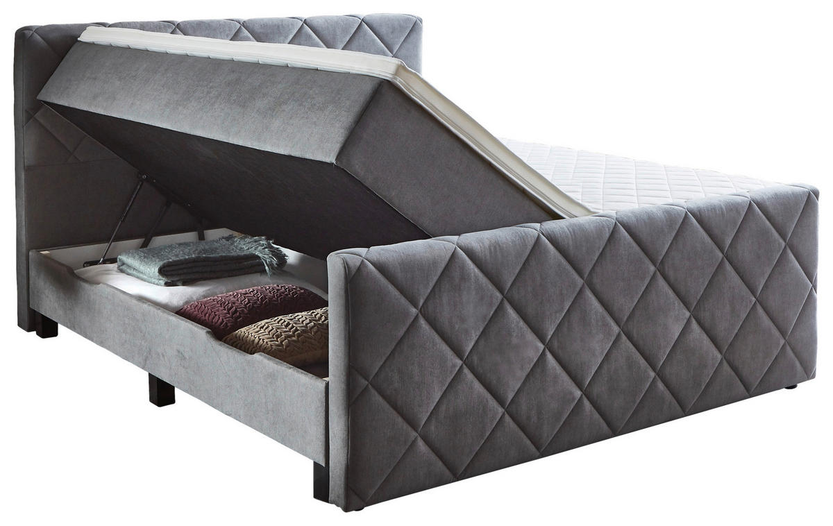BOXSPRINGBETT 180/200 cm  in Grau  - Schwarz/Grau, Konventionell, Kunststoff/Textil (180/200cm) - home24