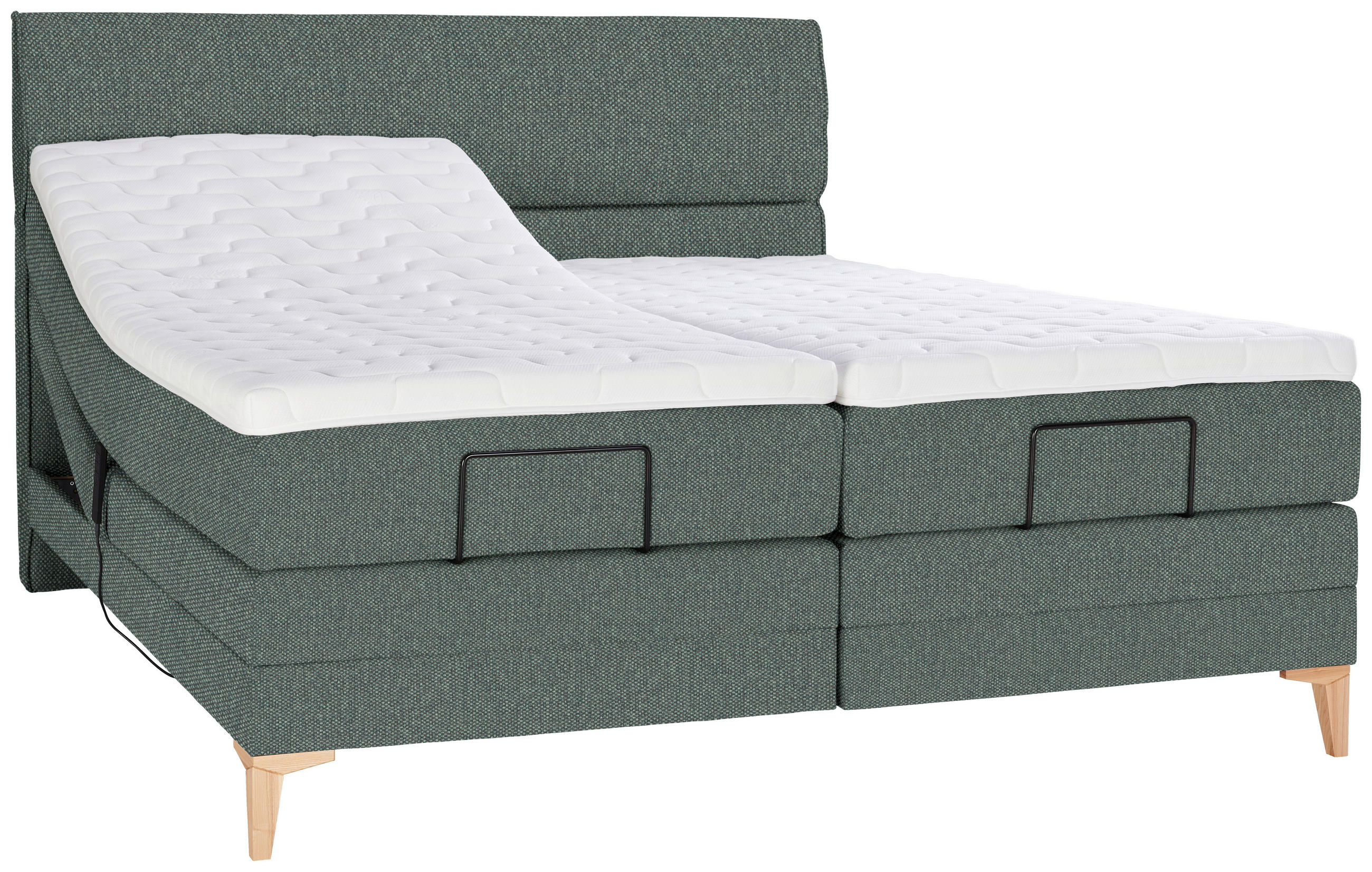 BOXSPRINGBETT 200/200 cm  in Grün  - Eichefarben/Grün, KONVENTIONELL, Holz/Textil (200/200cm) - Voleo