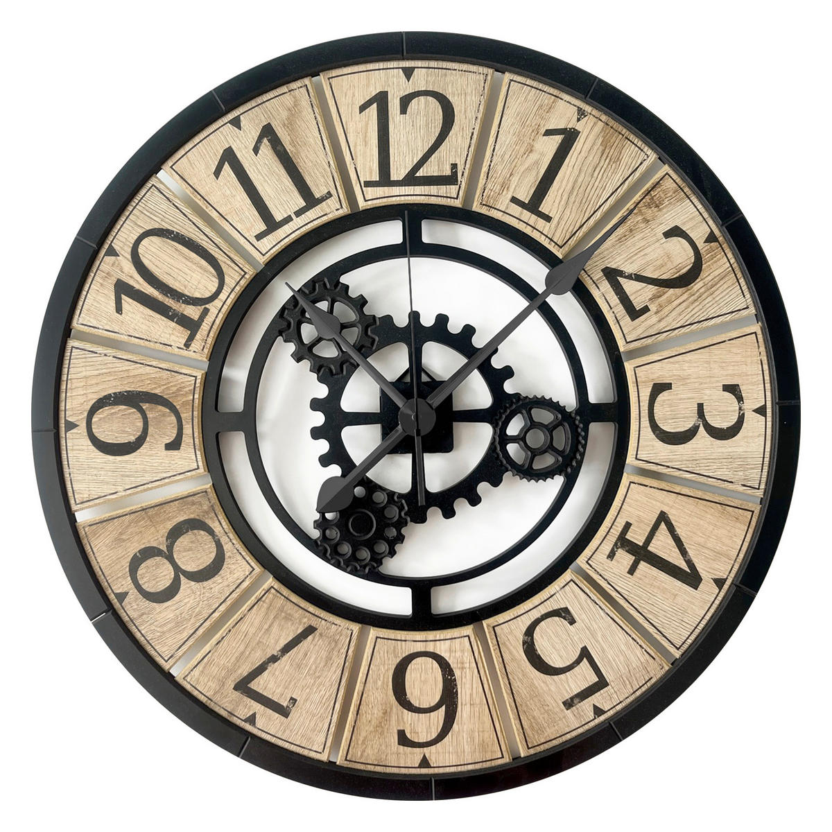 WANDUHR - Schwarz, Weiß, Eichefarben  - Eichefarben/Schwarz, Basics, Holz/Kunststoff (57cm)