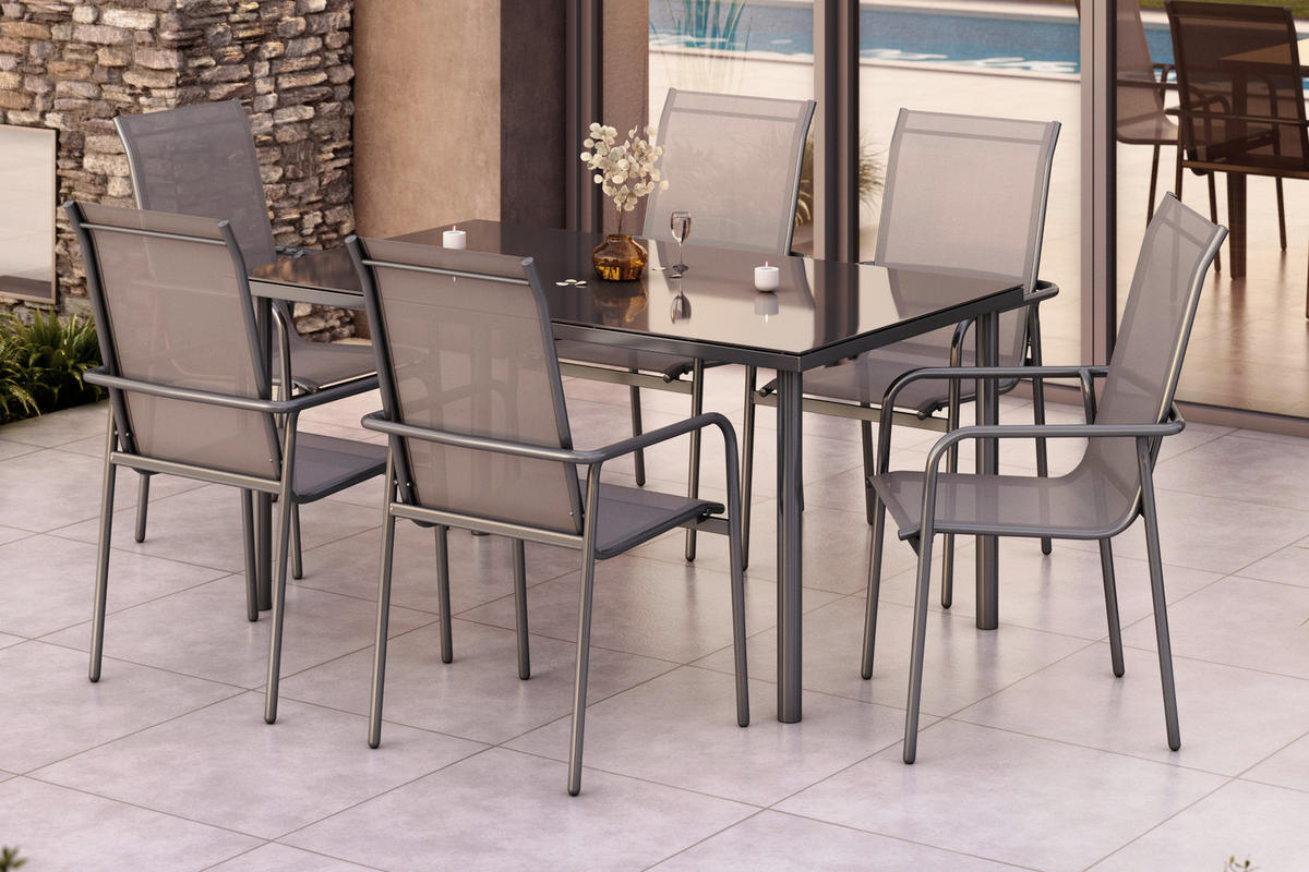 GARTENTISCHGRUPPE Webstoff Stahl  - Grau, MODERN, Glas/Textil (284/204/100cm) - Ambia Garden