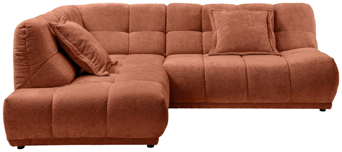 ECKSOFA ITALIA in Chenille Rostfarben  203/254 cm  - Rostfarben/Schwarz, MODERN, Kunststoff/Textil (203/254cm) - Livetastic