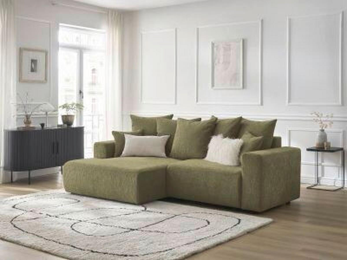 ECKSOFA Ottomane links  ATILLA Grün Struktur  - Schwarz/Grün, MODERN, Kunststoff/Textil (149/244cm)
