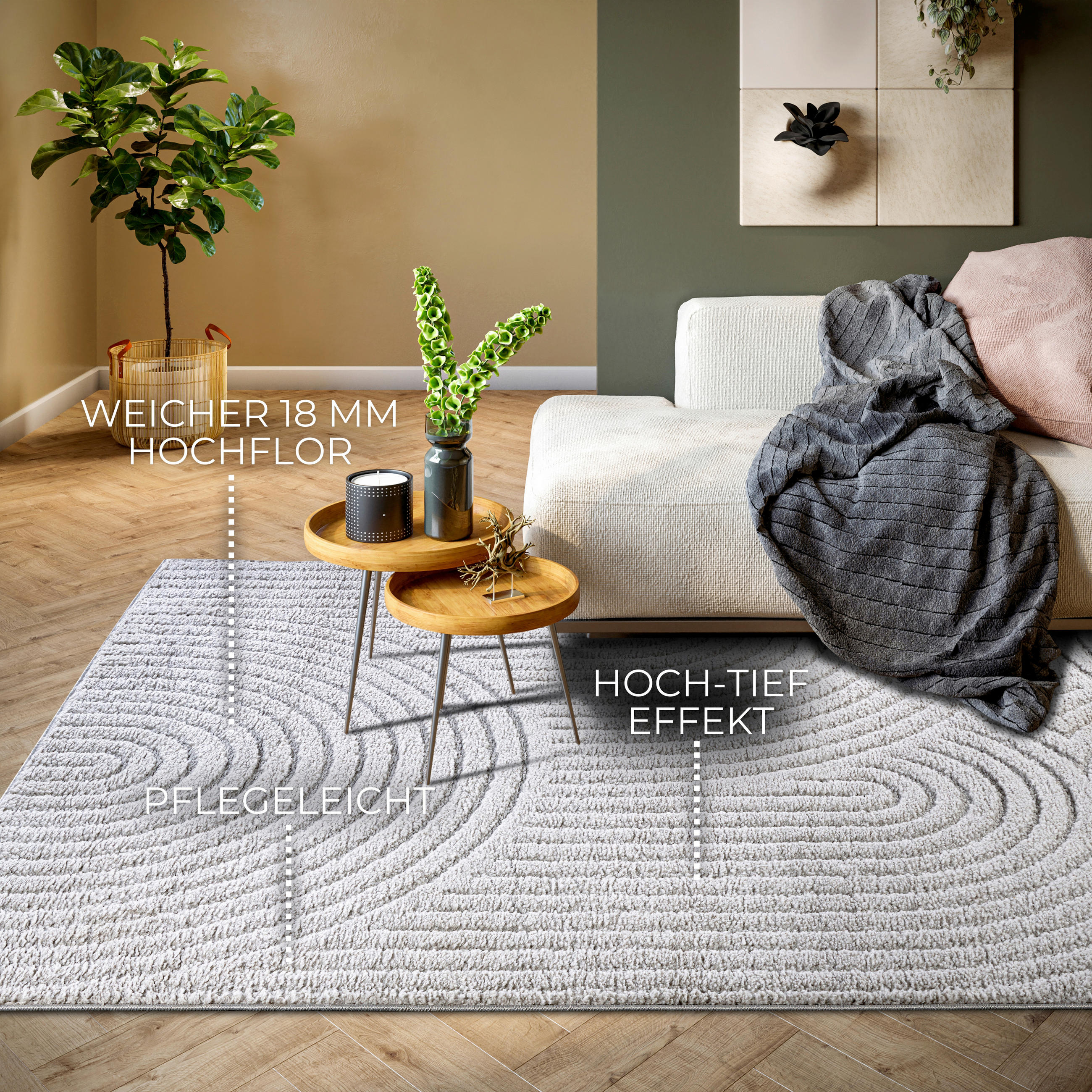 HOCHFLORTEPPICH 120/170 cm New York Hellgrau  - Hellgrau, Basics, Kunststoff/Textil (120/170cm) - Elle Decoration
