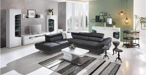 WOHNLANDSCHAFT in Textil Dunkelgrau, Schwarz - Dunkelgrau/Schwarz, Design, Textil/Metall (235/280cm) - Hom`in