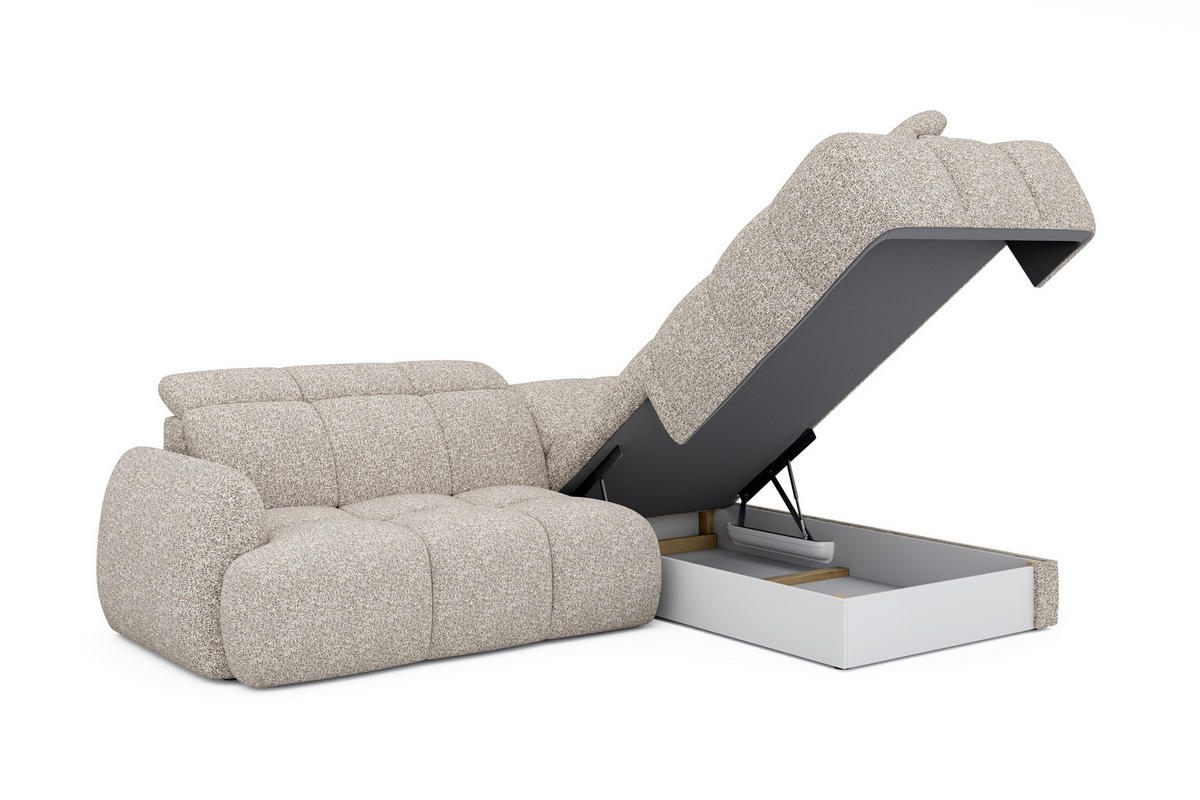 ECKSOFA Beige Webstoff Bettkasten, Schlaffunktion, Rücken echt, Kopfteilverstellung, Sitzvorzug  - Beige/Schwarz, Design, Kunststoff/Textil (275/230cm) - Welnova
