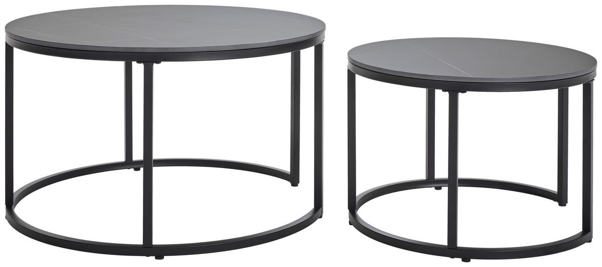 SADA KONFERENČNÍCH STOLKŮ, černá, kov, keramika, 80/60/46/40/80/60 cm - černá, Design, kov/keramika (80/60/46/40/80/60cm) - Livetastic