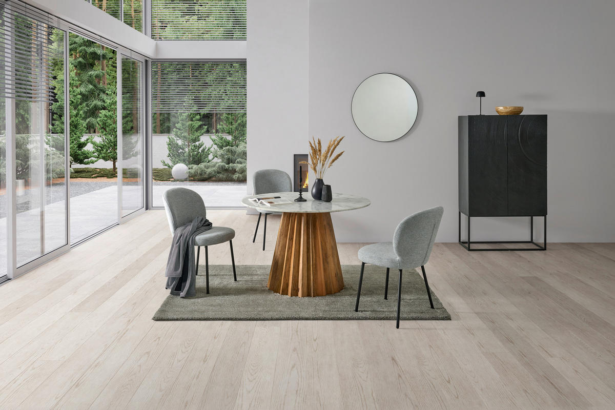 ESSTISCH 115/76/115 cm Echtholz  Holz, Stein schnell aufzubauende und stabile Arbeitsfläche rund Naturfarben  - Naturfarben, MODERN, Holz/Stein (115/76/115cm) - Livetastic