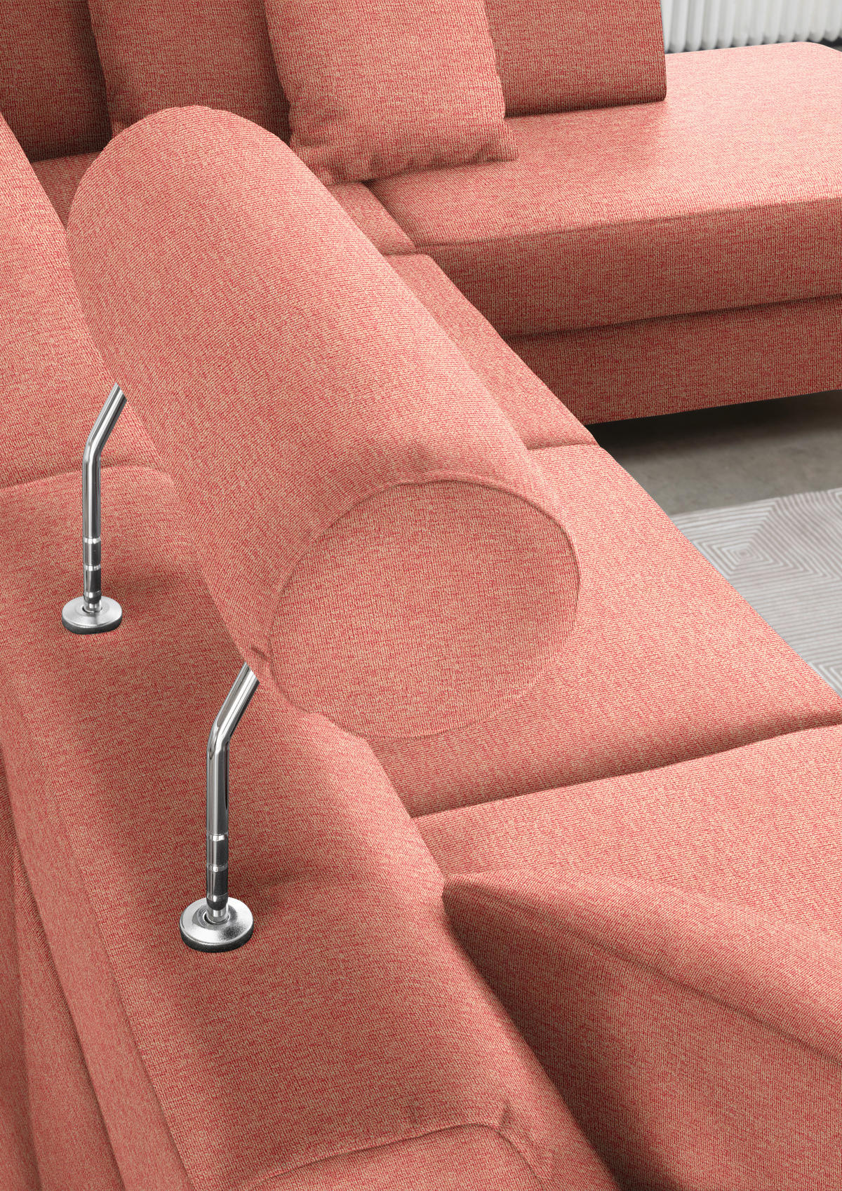WOHNLANDSCHAFT in Webstoff Koralle  - Koralle/Schwarz, Design, Holz/Textil (165/296/198cm) - Xora