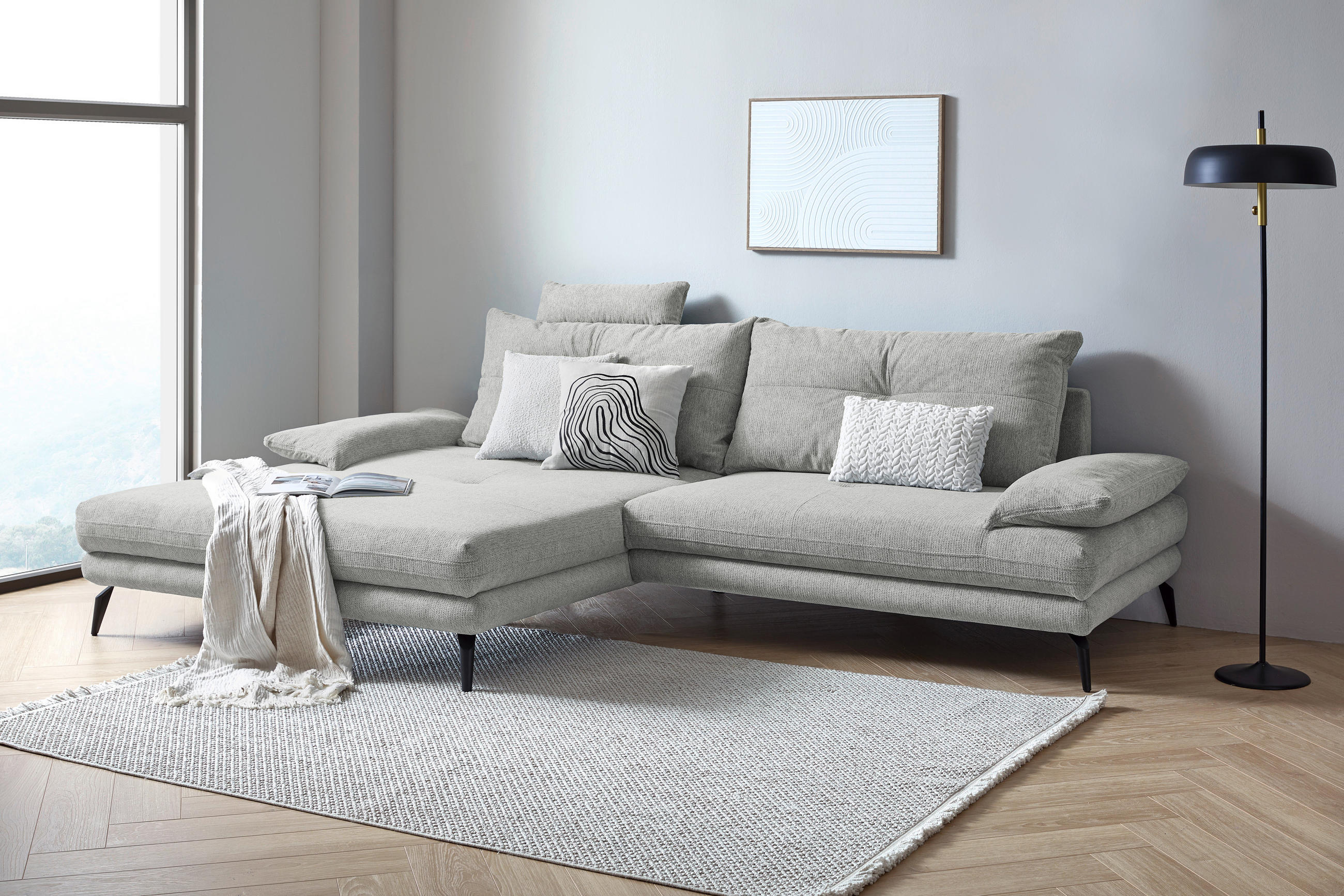 HÖRNSOFFA i flatväv ljusgrå  - ljusgrå/svart, Design, metall/textil (176/294cm) - MID.YOU