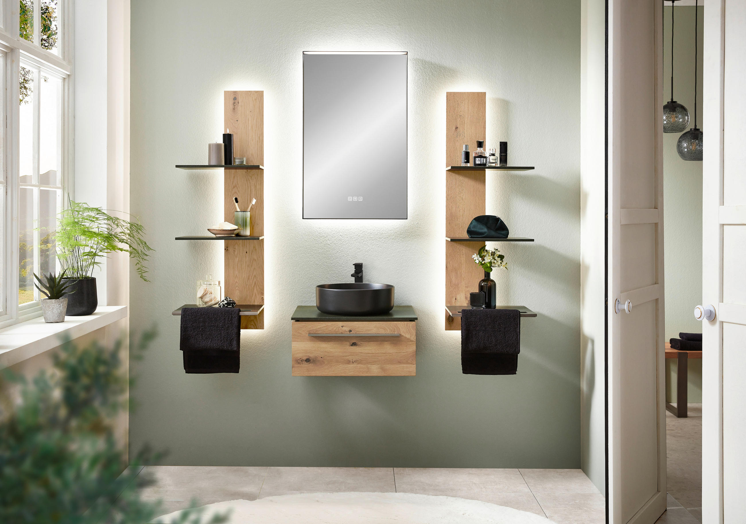 WANDPANEEL - Eichefarben/Grün, MODERN, Holz/Stein (38,4/115,2/27cm) - Valdera