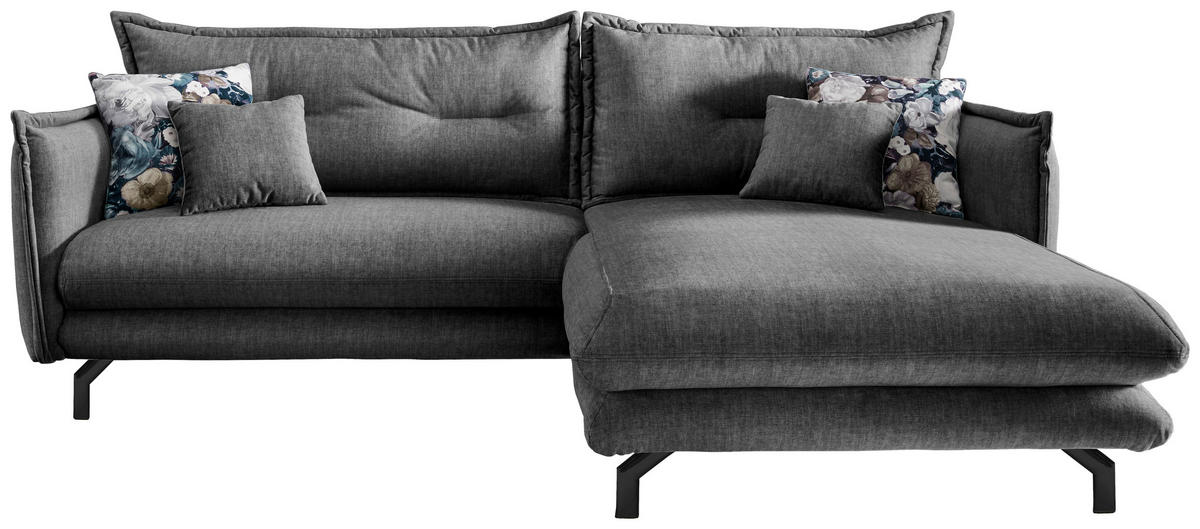 ECKSOFA in Velours Grau  - Türkis/Schwarz, Modern, Textil/Metall (255/180cm) - Livetastic