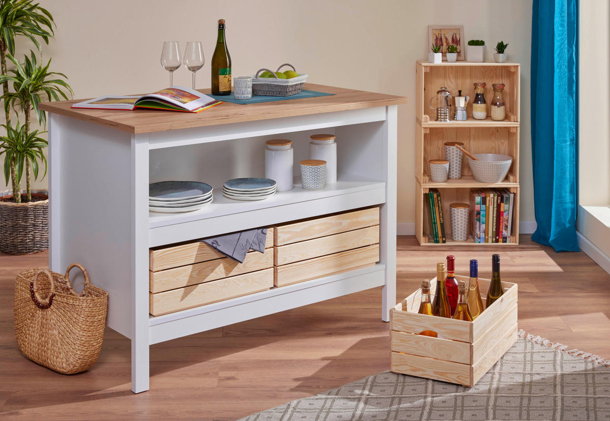 ÎLOT DE CUISINE   in Weiss, Eiche Artisan  - Weiss/Eiche Artisan, Konventionell, Holz/Holzwerkstoff (124/91,5/75cm) - MID.YOU