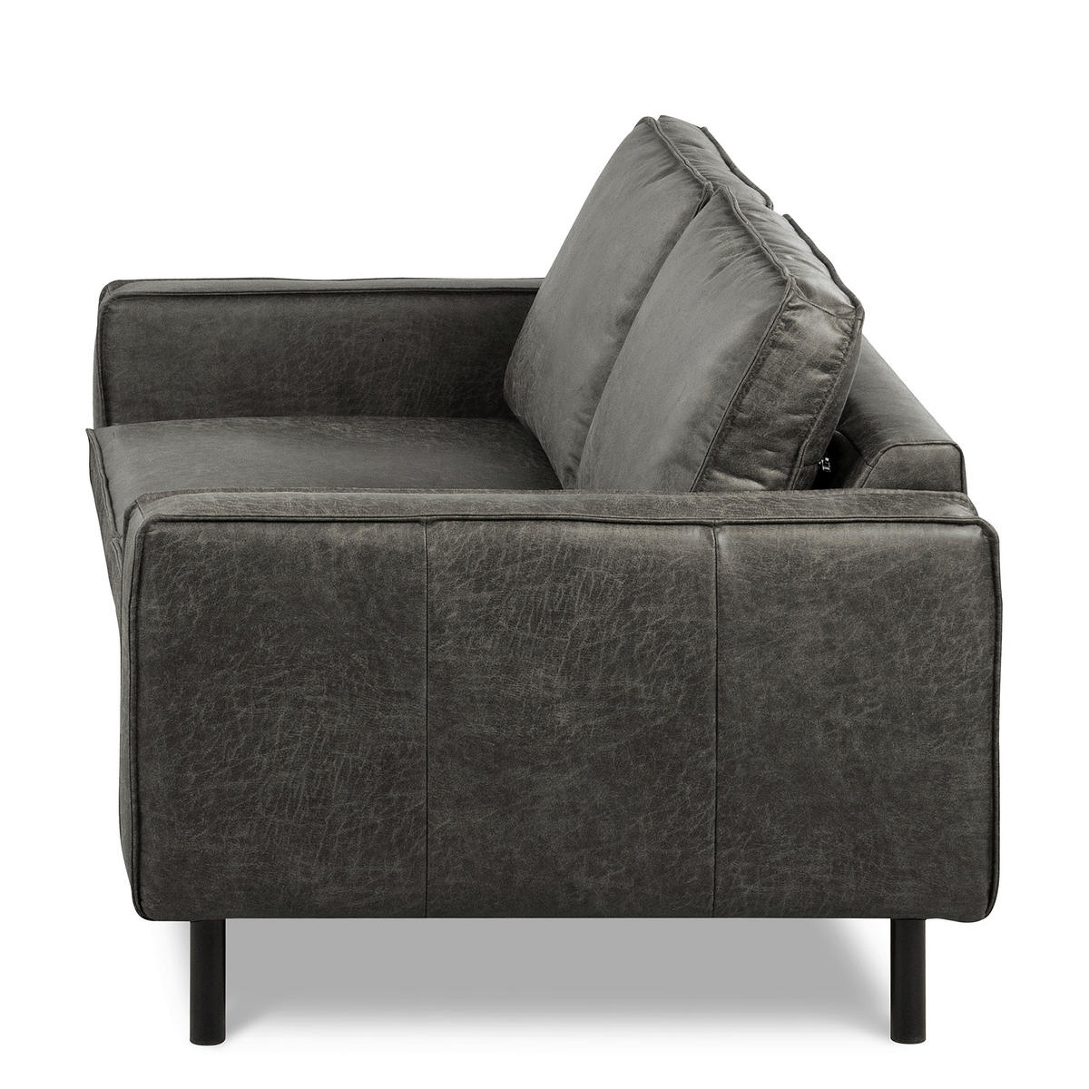 2,5-SITZER Dunkelgrau Echtleder Lederlook  - Dunkelgrau/Schwarz, Design, Leder/Textil (168/85/92cm) - Livetastic