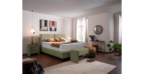 BOXSPRINGBETT 180/200 cm  in Beige, Olivgrün  - Beige/Schwarz, Design, Textil/Metall (180/200cm) - Johann Jakob