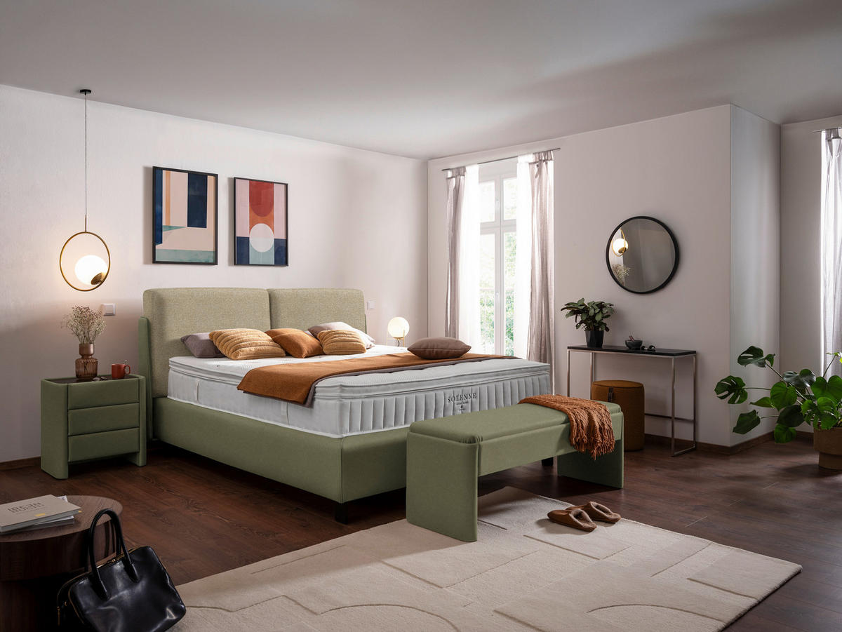 BOXSPRINGBETT 180/200 cm  in Beige, Olivgrün  - Beige/Schwarz, Design, Textil/Metall (180/200cm) - Johann Jakob