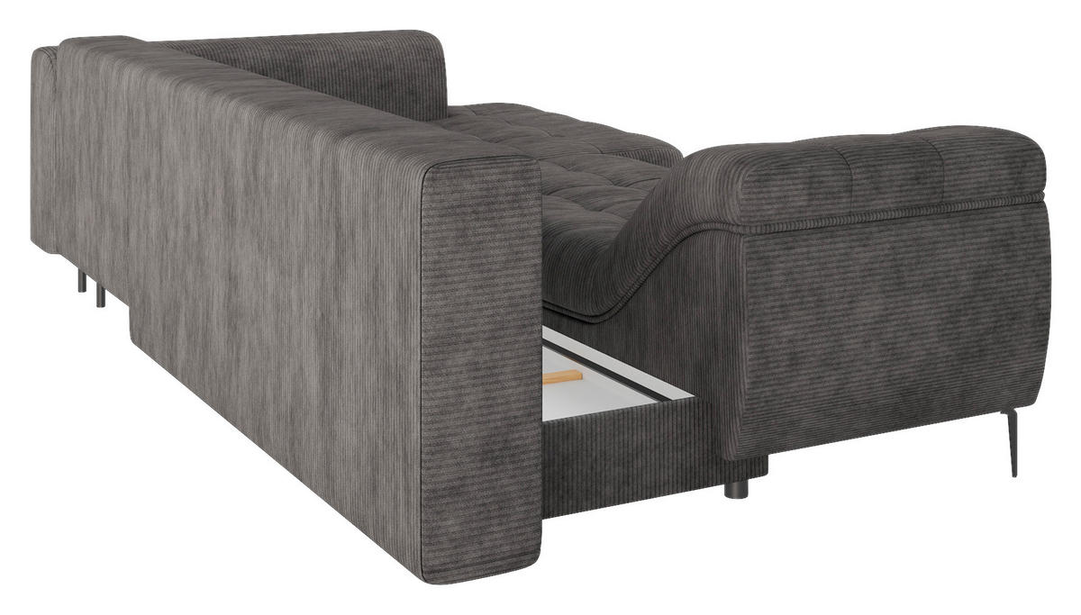 ECKSOFA Dunkelgrau Cord  - Dunkelgrau/Schwarz, Design, Kunststoff/Textil (177/276cm) - MID.YOU