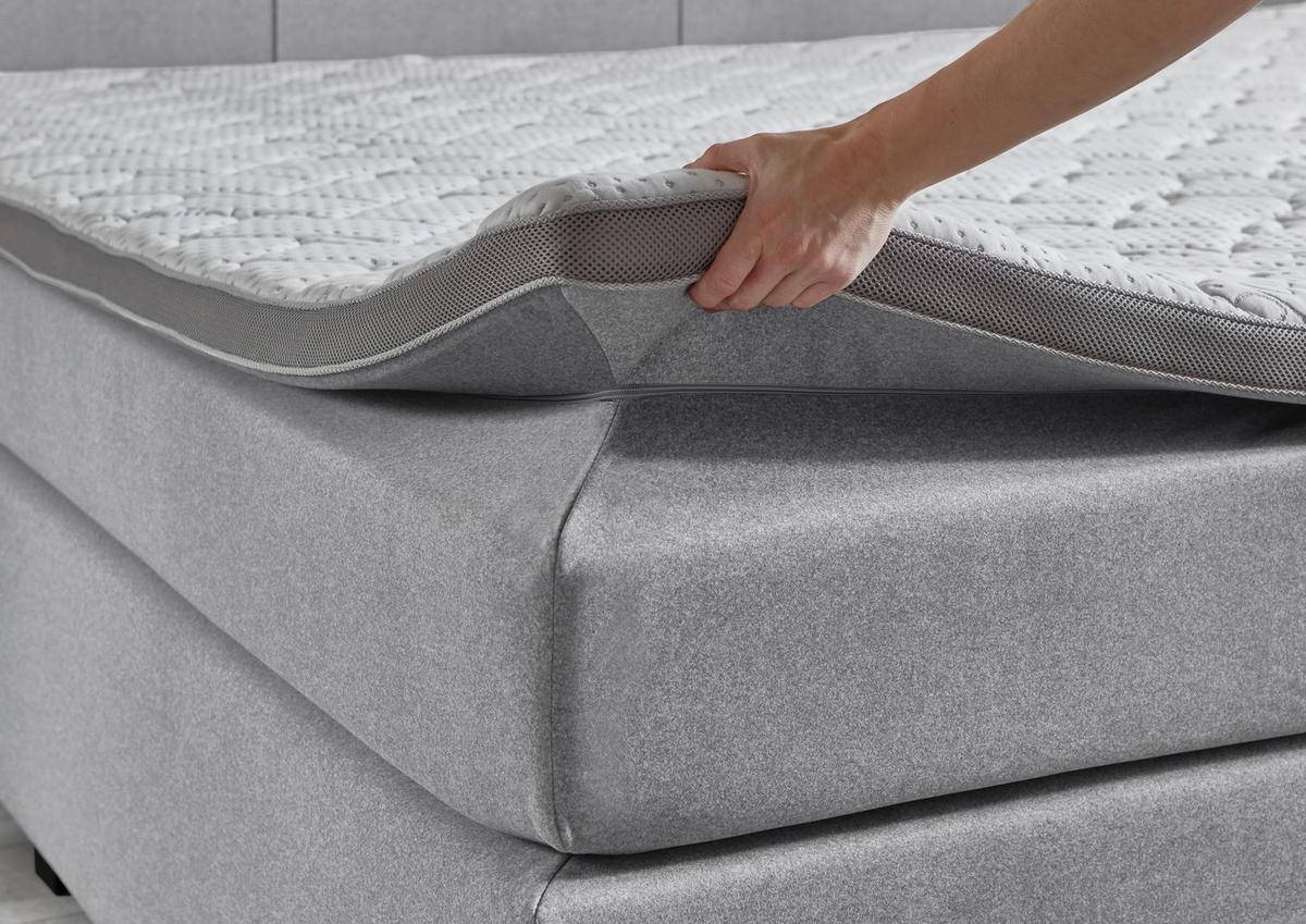 FAMILIENBOXSPRINGBETT 240/200 cm  in Hellgrau  - Chromfarben/Hellgrau, KONVENTIONELL, Holz/Kunststoff (240/200cm) - Boxxx
