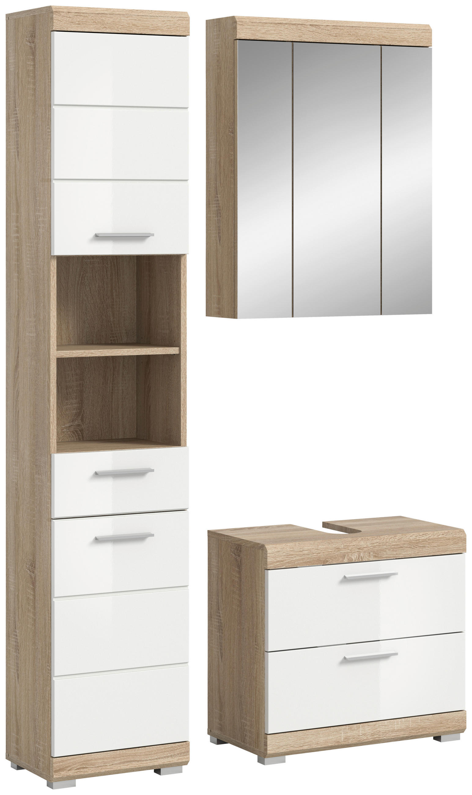 BADEZIMMER 3-teilig  in 97 cm  - Weiß Hochglanz/Silberfarben, MODERN, Glas/Holzwerkstoff (97cm) - MID.YOU