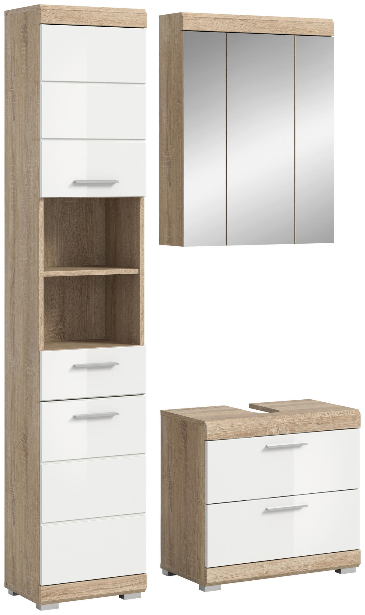 BADEZIMMER 3-teilig  in 97 cm  - Weiß Hochglanz/Silberfarben, MODERN, Glas/Holzwerkstoff (97cm) - MID.YOU
