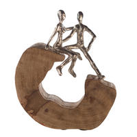 SKULPTUR - Hellbraun/Silberfarben, Basics, Holz/Metall (25/27/9cm)