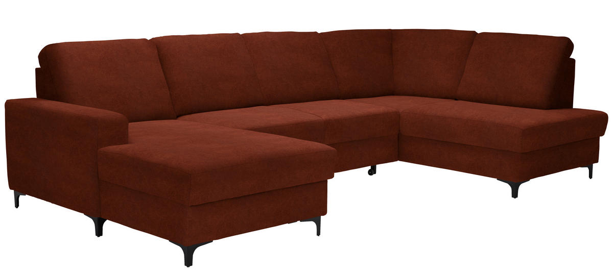 WOHNLANDSCHAFT in Flachgewebe Rostfarben  - Rostfarben/Schwarz, KONVENTIONELL, Textil/Metall (167/317/185cm) - Stylife