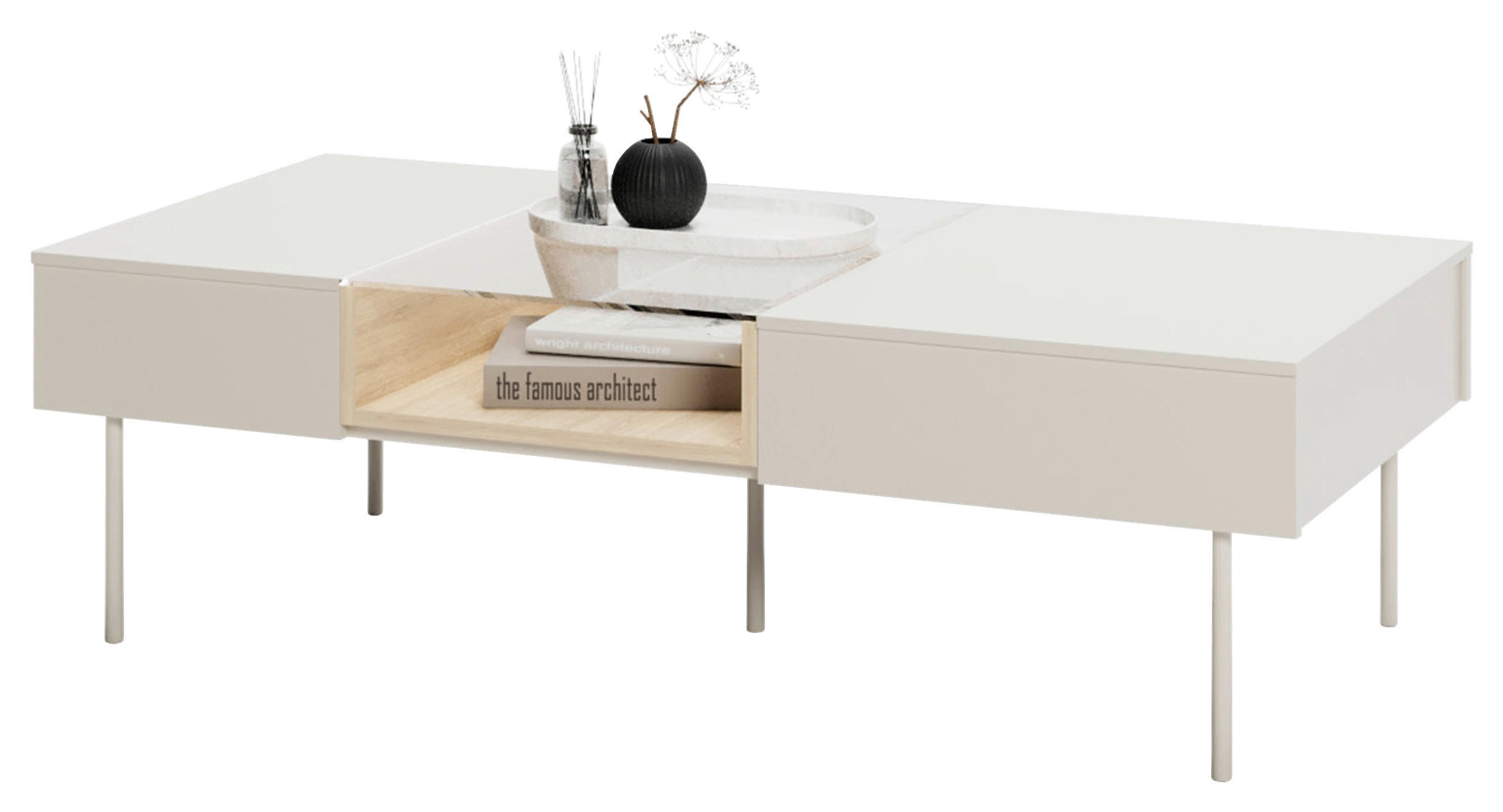 COUCHTISCH 132/61/39 cm  in Glas, Holzwerkstoff  - Kaschmir/Eichefarben, MODERN, Glas/Holzwerkstoff (132/61/39cm) - Carryhome