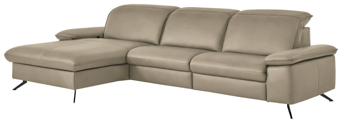 ECKSOFA  Echtleder Sandfarben  - Sandfarben/Schwarz, Design, Leder/Metall (169/307cm) - Beldomo Premium