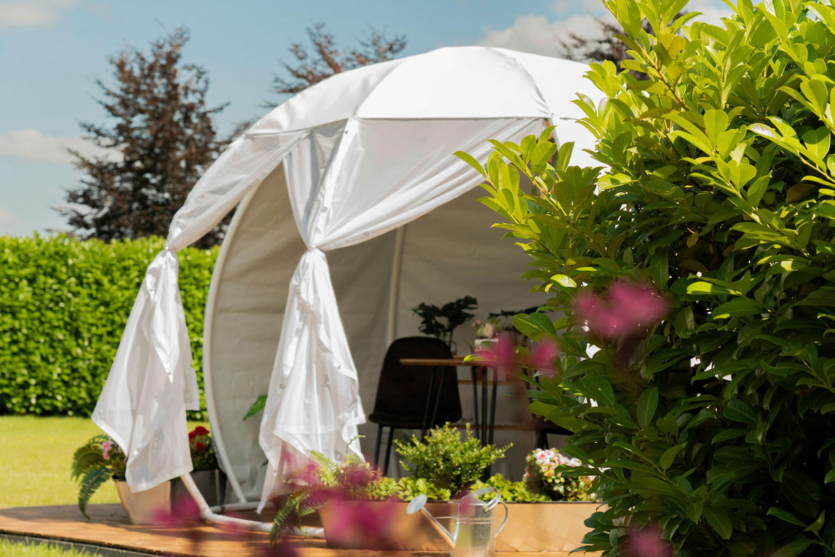PAVILLON 372/250/372 cm Aluminium  - Silberfarben/Weiß, Basics, Textil/Metall (372/250/372cm)