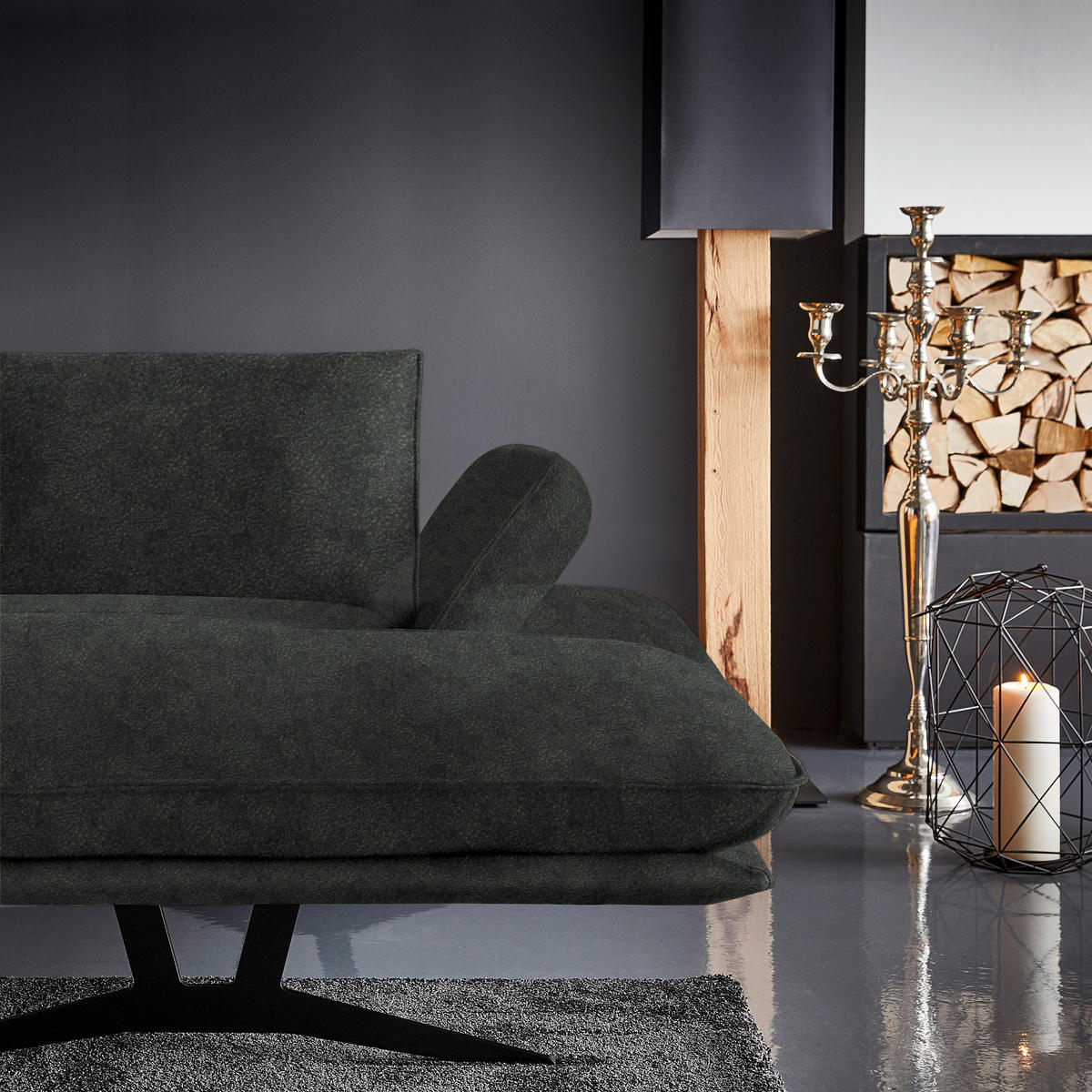 WOHNLANDSCHAFT  in Echtleder Dunkelgrün  - Dunkelgrün/Schwarz, Natur, Leder/Metall (217/359/155cm) - Dieter Knoll